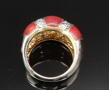 925 Sterling Silver  Vintage Enamel & Cubic Zirconia Dome Ring Sz 5  RG25379
