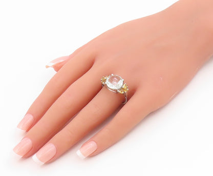 925 Sterling Silver Vintage Ring Citrine & Quartz Statement Band  Sz 9  RG36257