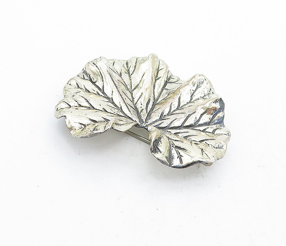 JEWEL ART 925 Sterling Silver  Vintage Shiny Single Leaf Brooch Pin  BP2056