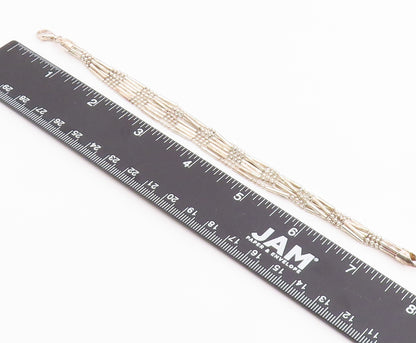 925 Sterling Silver Vintage Bracelet Multi Strand Geometric Bead Link  BT12150