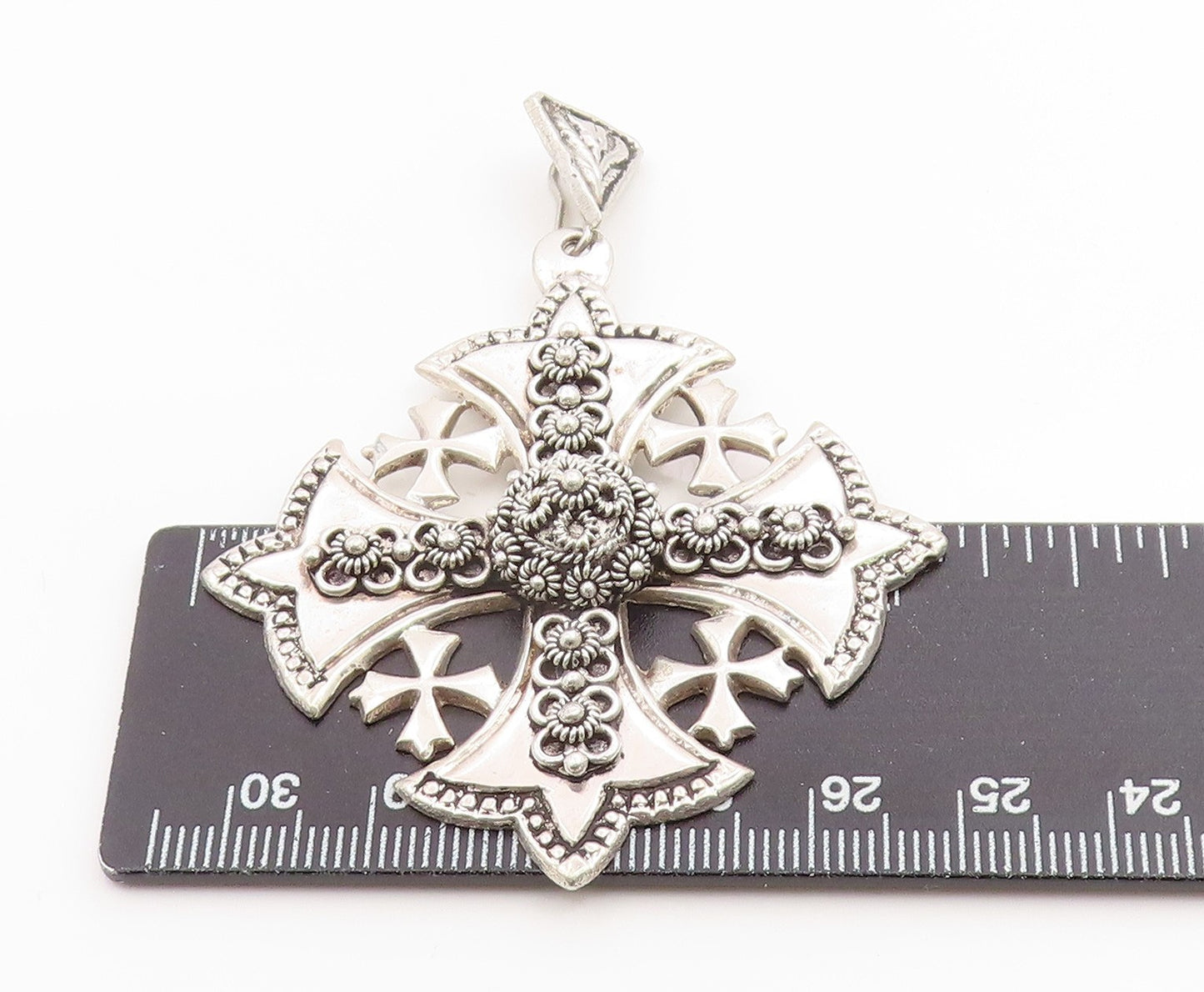 925 Sterling Silver Vintage Pendant JERUSALEM Classic Crusader Cross  PT26299
