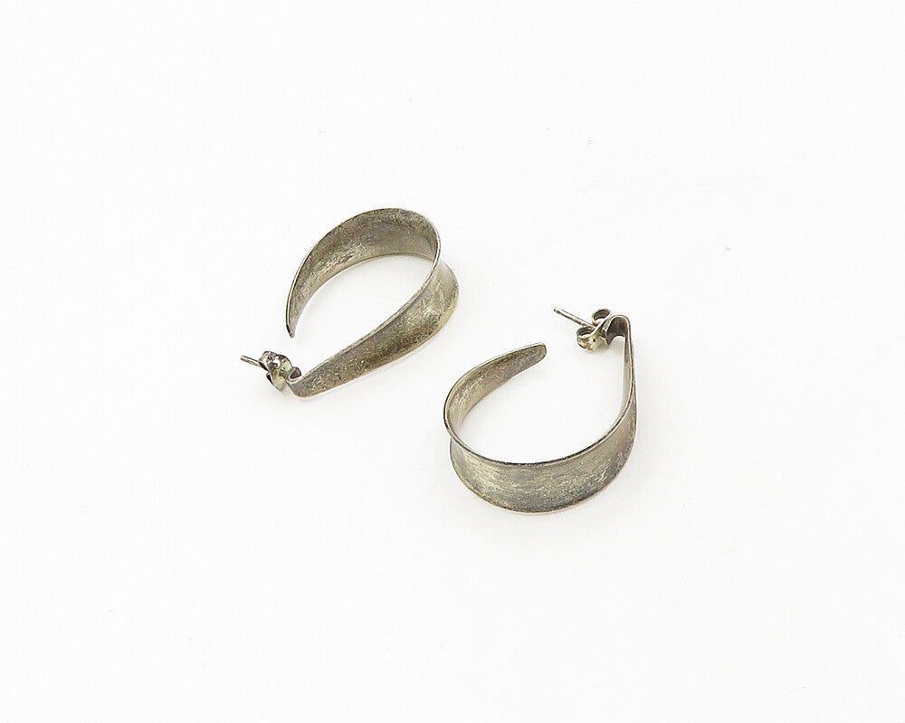 925 Sterling Silver  Vintage Dark Tone Concave Smooth JHoop Earrings  EG9369