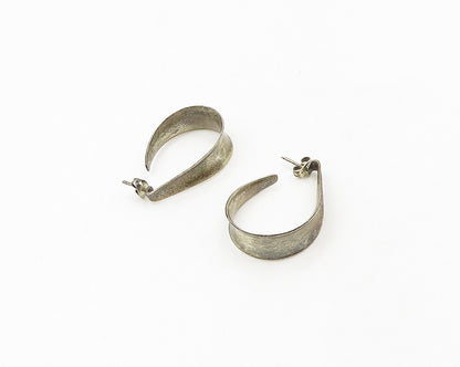 925 Sterling Silver  Vintage Dark Tone Concave Smooth JHoop Earrings  EG9369