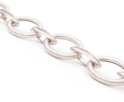 925 Sterling Silver Vintage Bracelet Eye Shape cutout & Linked Rings  BT11134