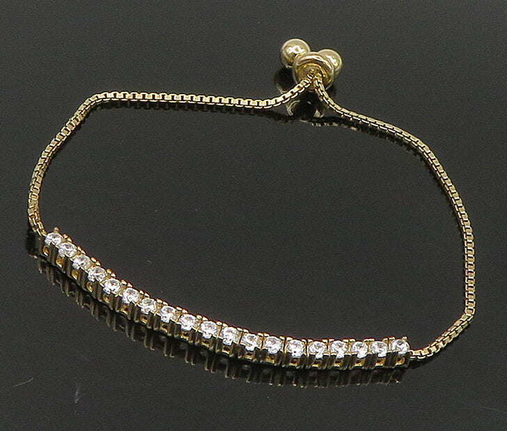 Gold Over 925 Silver  Cubic Zirconia Adjustable Child Box Chain Bracelet BT1098