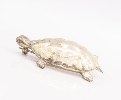 925 Sterling Silver Vintage Brooch Pin Minimalist Solid Carved Turtle   BP11107