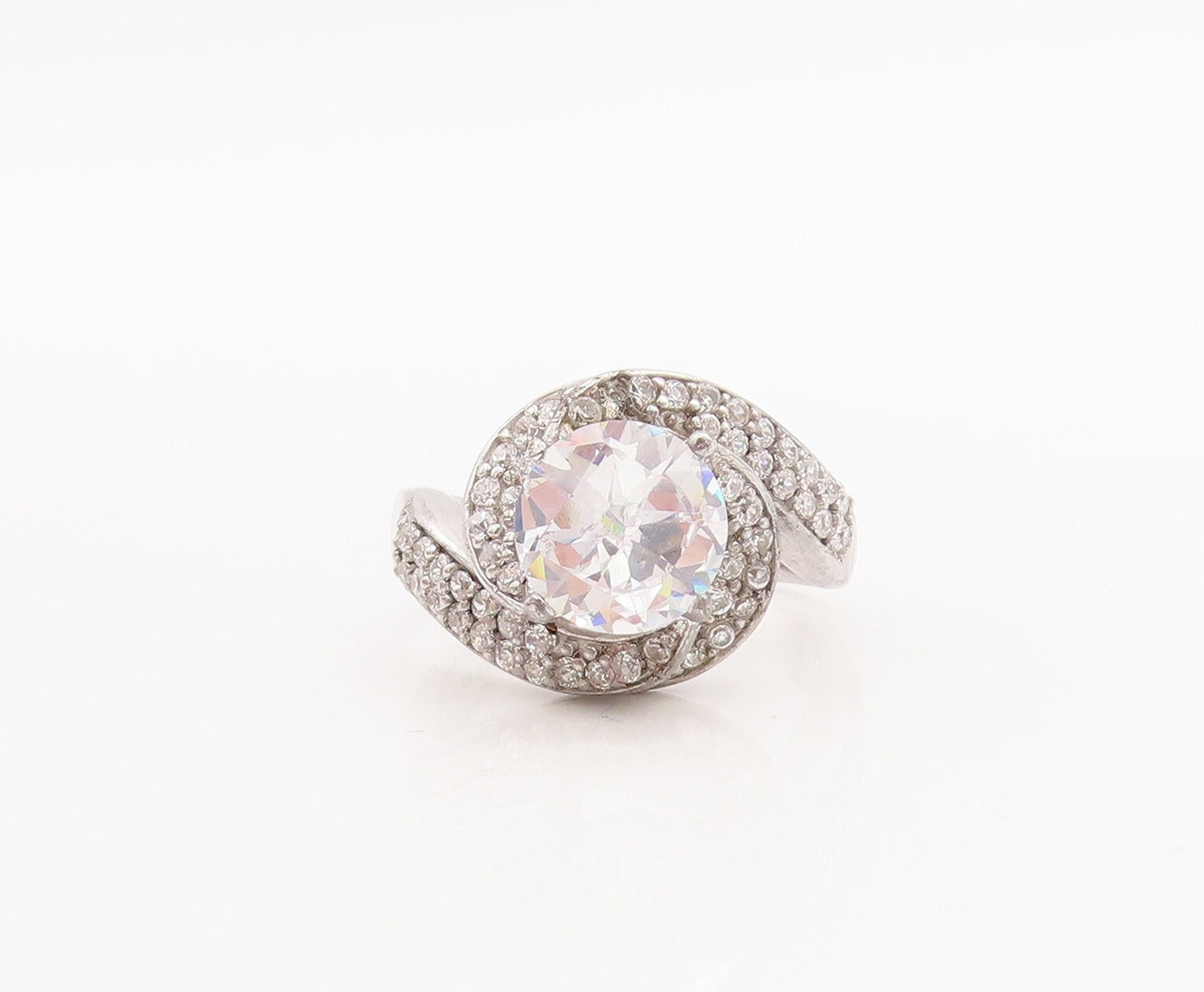 925 Sterling Silver Vintage Ring Designer Cut Spiral Topaz Inlay  Sz 6  RG29283