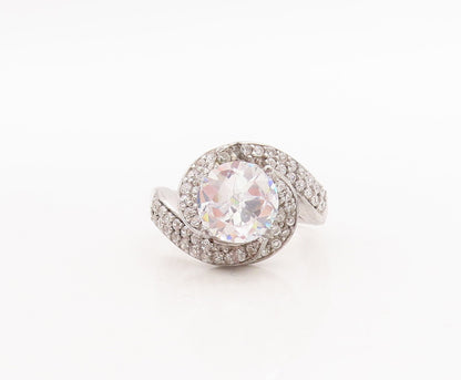 925 Sterling Silver Vintage Ring Designer Cut Spiral Topaz Inlay  Sz 6  RG29283