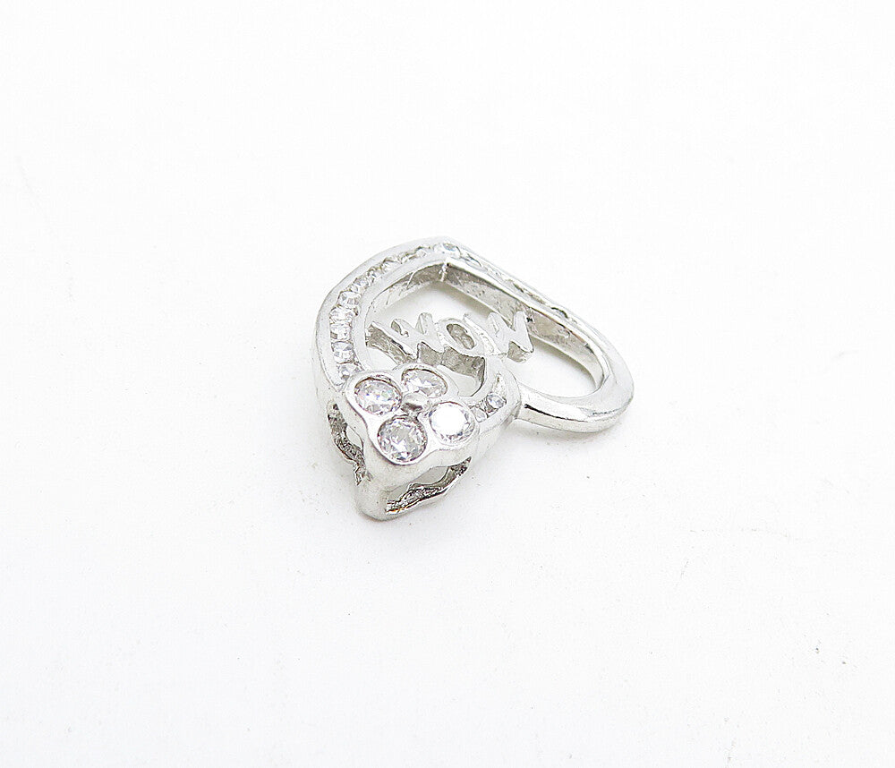 925 Sterling Silver  Sparkling Cubic Zirconia Mom Love Heart Pendant  PT3203