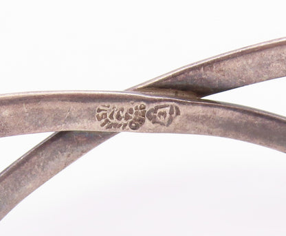 MEXICO 925 Sterling Silver  Vintage Dark Tone Crossed Cuff Bracelet  BT8627