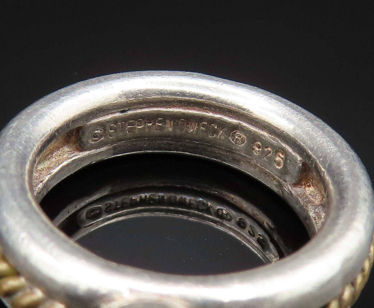 STEPHEN DWECK 925 Silver  Vintage Two Tone Rope Twist Charm Ring Sz 6  RG24879