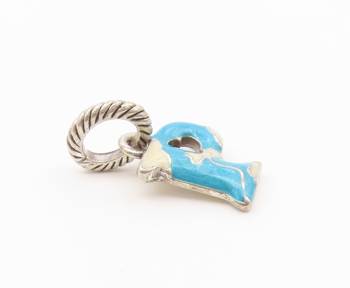 925 Sterling Silver  Vintage Enamel P Initial Twist Bail Pendant  PT18874