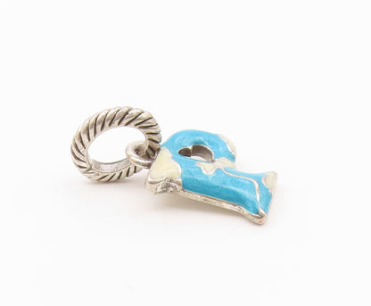 925 Sterling Silver  Vintage Enamel P Initial Twist Bail Pendant  PT18874