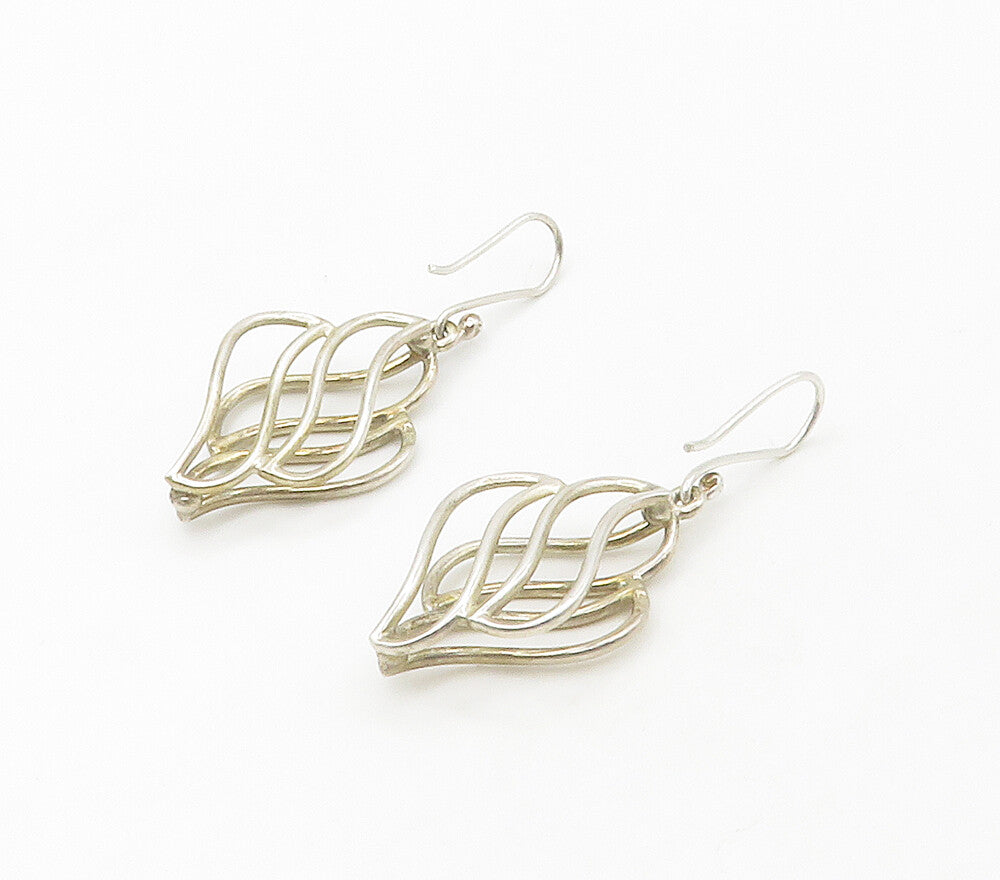 925 Sterling Silver  Vintage Shiny Open Swirl Design Dangle Earrings  EG8475