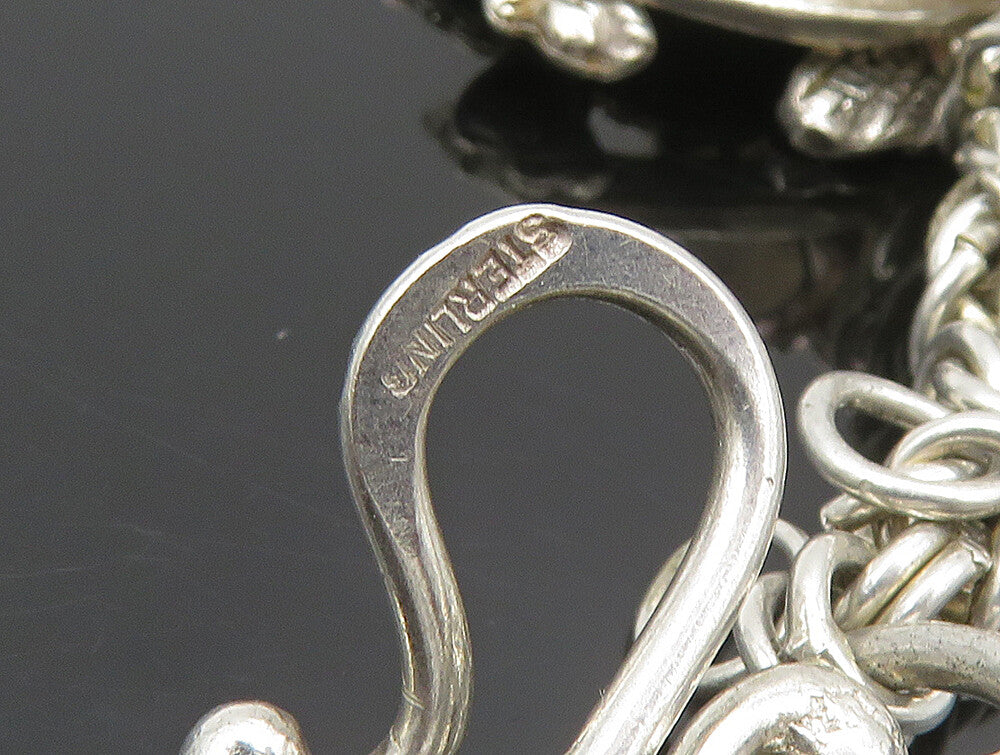 LIZ RON 925 Silver  Vintage Turtle Bear Paw & Multi Charm Bracelet  BT9392