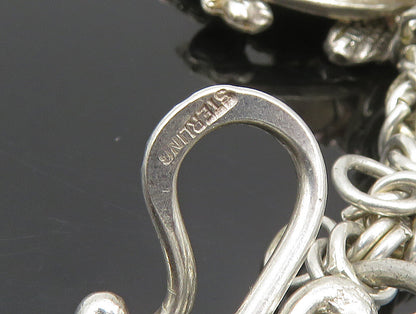 LIZ RON 925 Silver  Vintage Turtle Bear Paw & Multi Charm Bracelet  BT9392