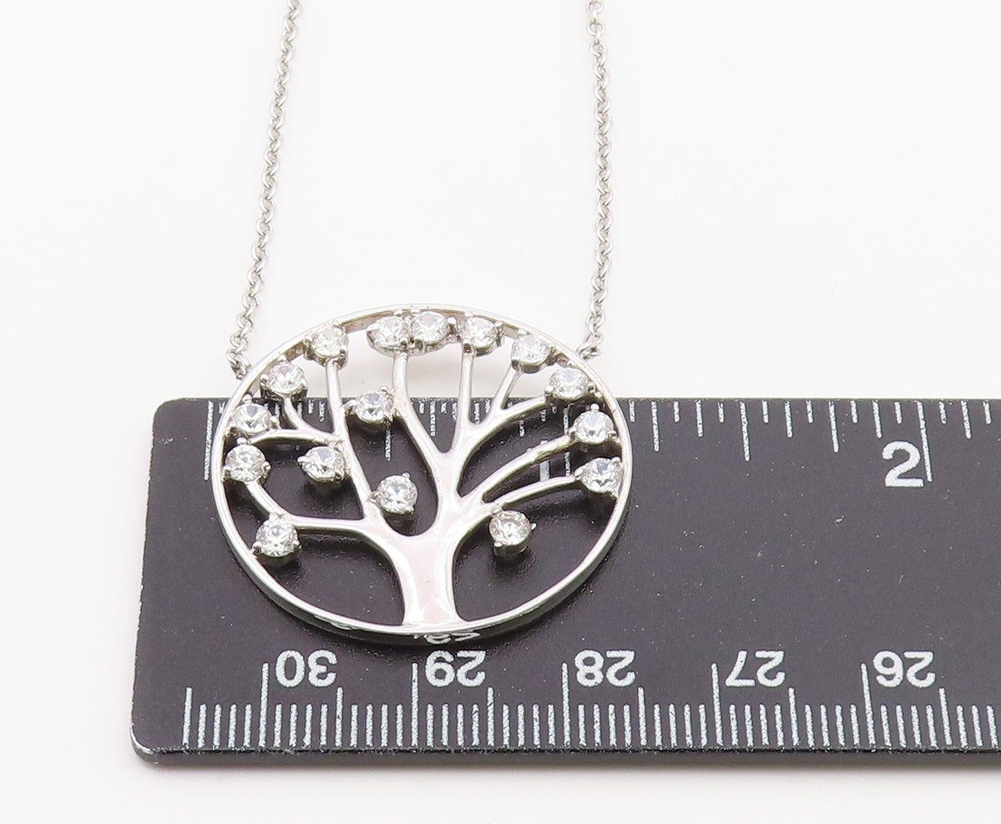 925 Sterling Silver  Vintage Cubic Zirconia Tree Of Life Chain Necklace NE3420