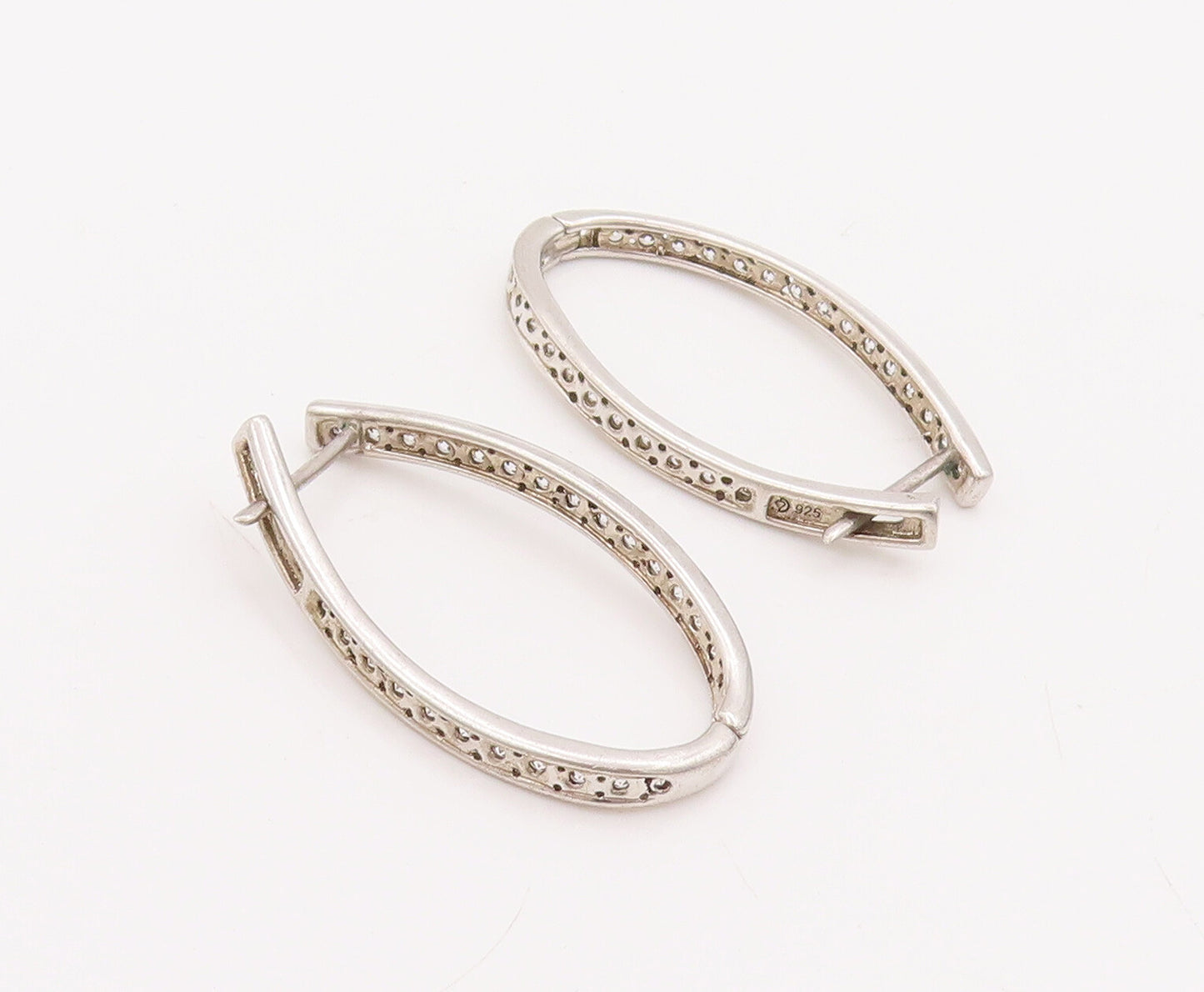 925 Sterling Silver Vintage Earrings Round CZ Beaded Band Oval Hoops  EG13013