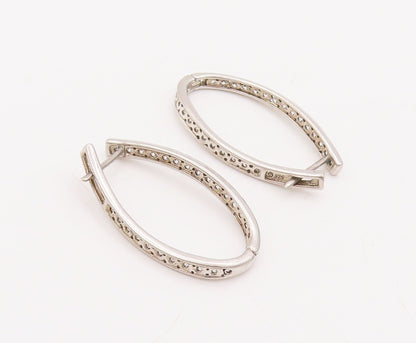 925 Sterling Silver Vintage Earrings Round CZ Beaded Band Oval Hoops  EG13013