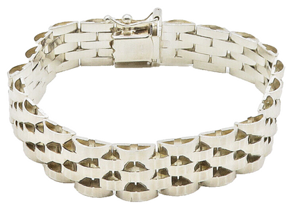 925 Sterling Silver Shiny Brick Layered Hinge Link Chain Bracelet  BT6187