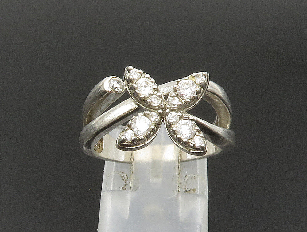 925 Sterling Silver  Vintage Topaz Floral Motif Split Band Ring Sz 7  RG24058