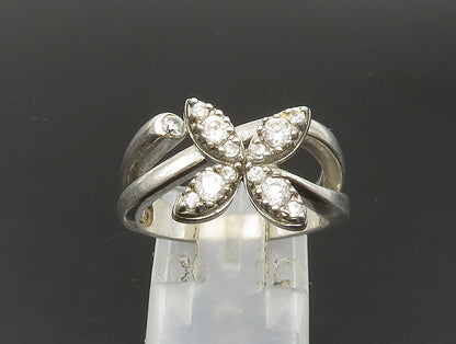 925 Sterling Silver  Vintage Topaz Floral Motif Split Band Ring Sz 7  RG24058