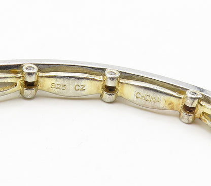 925 Sterling Silver  Cubic Zirconia Two Tone Oval Bangle Bracelet  BT6423