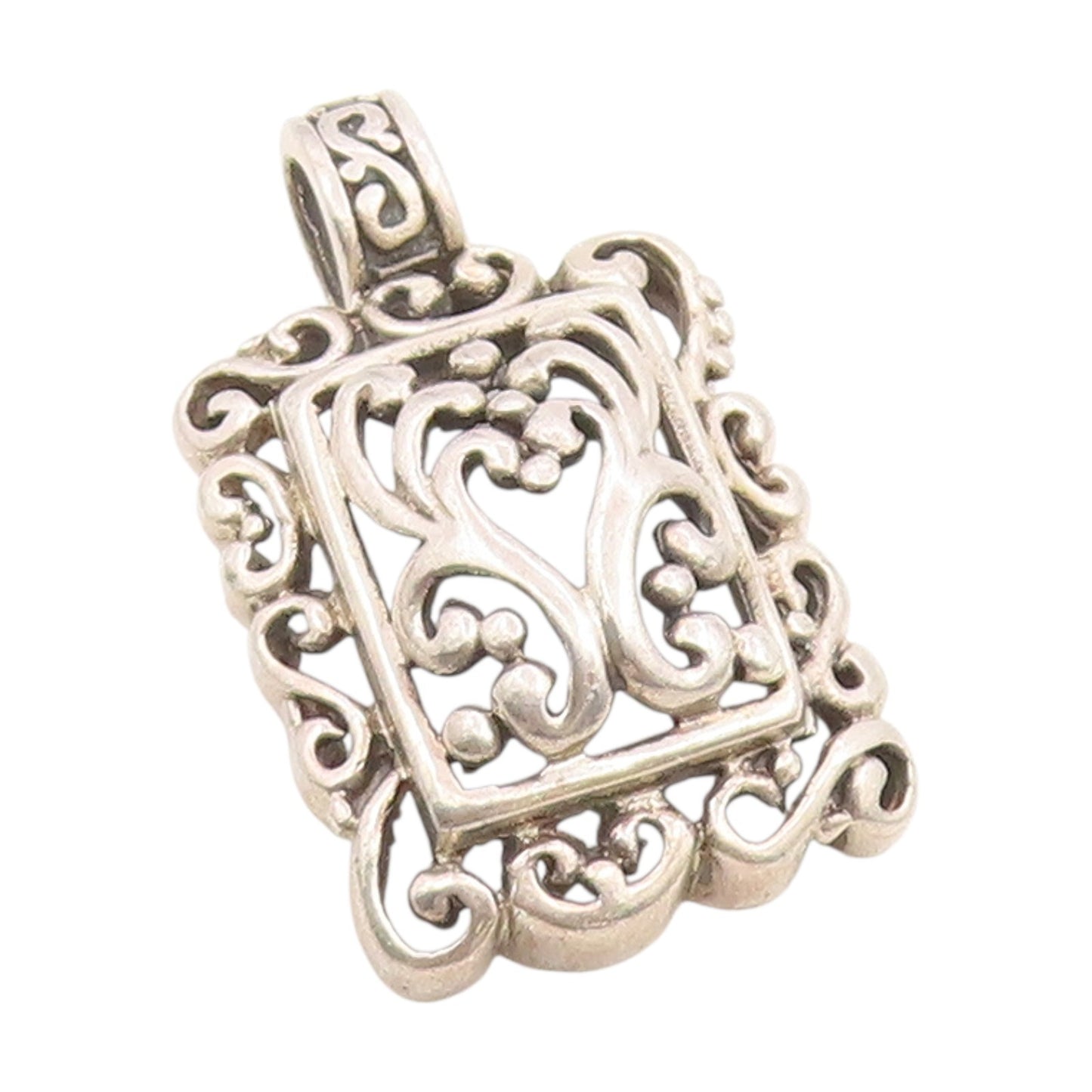 925 Sterling Silver Vintage Pendant Swirly Floral Open Scrollwork Charm  PT25806