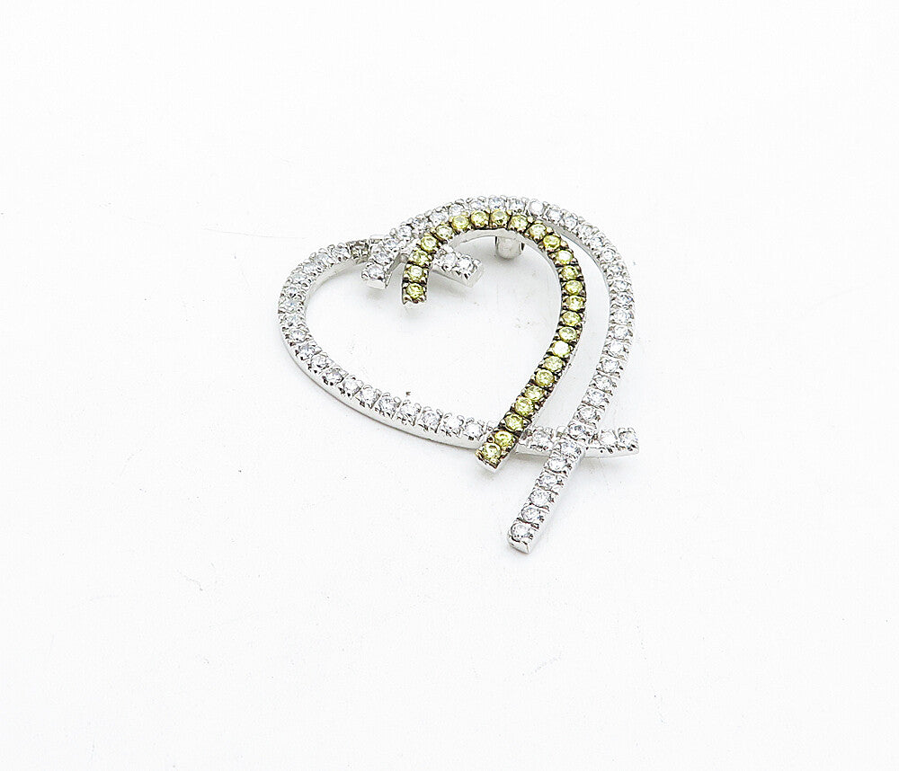 925 Sterling Silver Yellow & White Cubic Zirconia Love Hearts Pendant PT3699