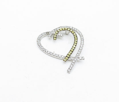 925 Sterling Silver Yellow & White Cubic Zirconia Love Hearts Pendant PT3699