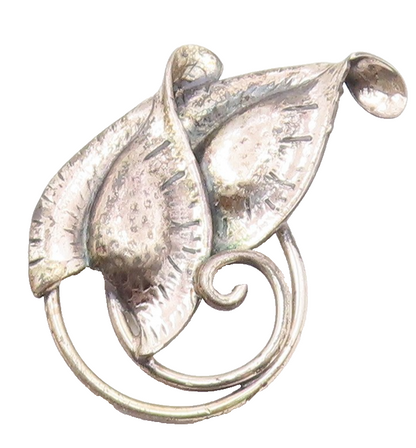 JEWEL ART 925 Silver  Vintage Shiny Floral Leaves Swirl Brooch Pin  BP6963