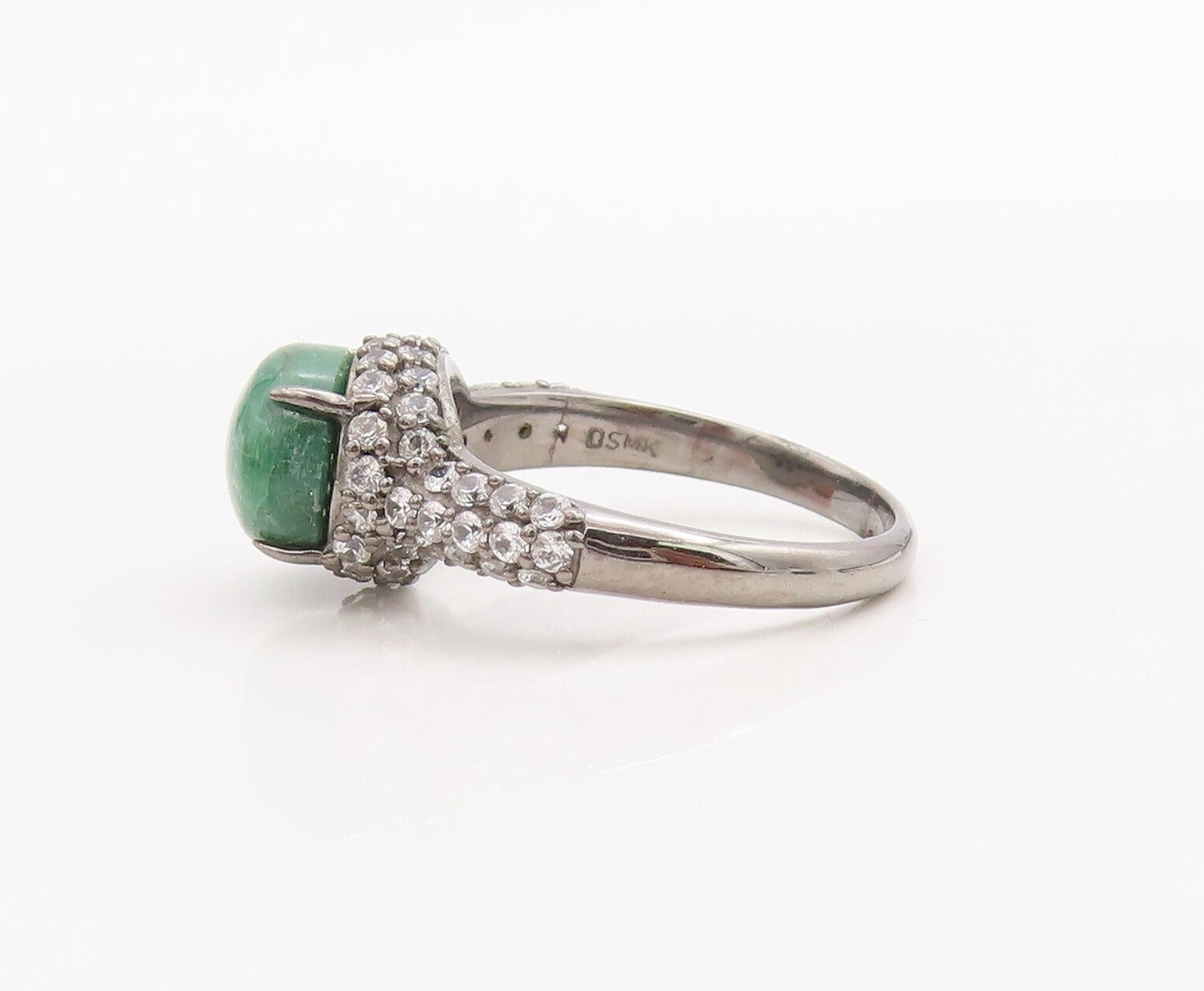 925 Sterling Silver Vintage Ring Dark Tone Green Gemstone & Topaz  Sz 7 RG30951