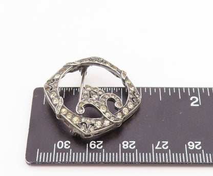 925 Sterling Silver Vintage Antique Open Floral Motif Topaz Brooch Pin  BP9849