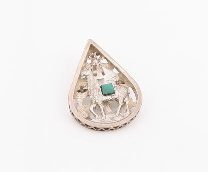 925 Sterling Silver Vintage Brooch Malachite Carved Llama Teardrop Pin  BP12089