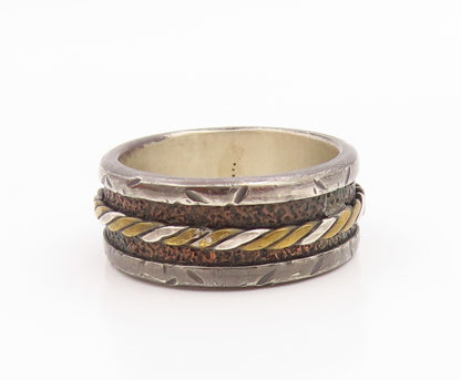 925 Sterling Silver Vintage Ring Two Tone Twisted Wide Band  Sz 12.5  RG35600