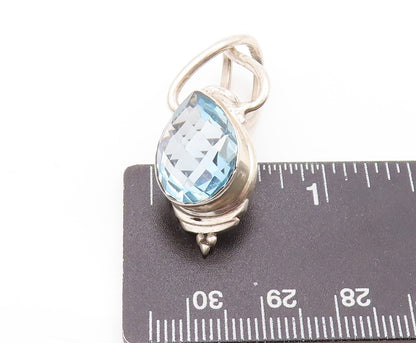 925 Sterling Silver Vintage Pendant Modernist Drop Cut Blue Topaz  PT23959