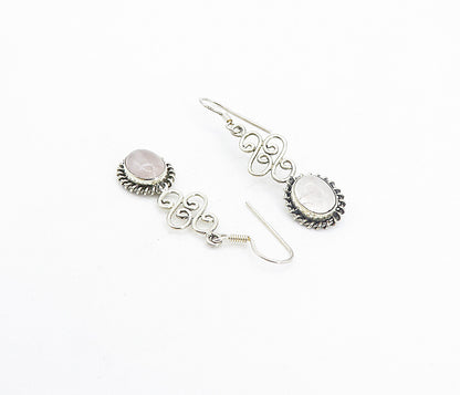925 Sterling Silver  Vintage Cabochon Cut Quartz Swirl Drop Earrings  EG3437