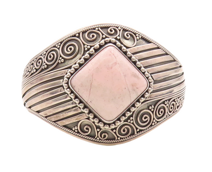 925 Sterling Silver Vintage Bracelet MERAV Dark Tone Carved Gemstone  BT10908