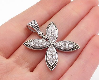 925 Sterling Silver  Sparkling Cubic Zirconia Flower Motif Pendant  PT4626