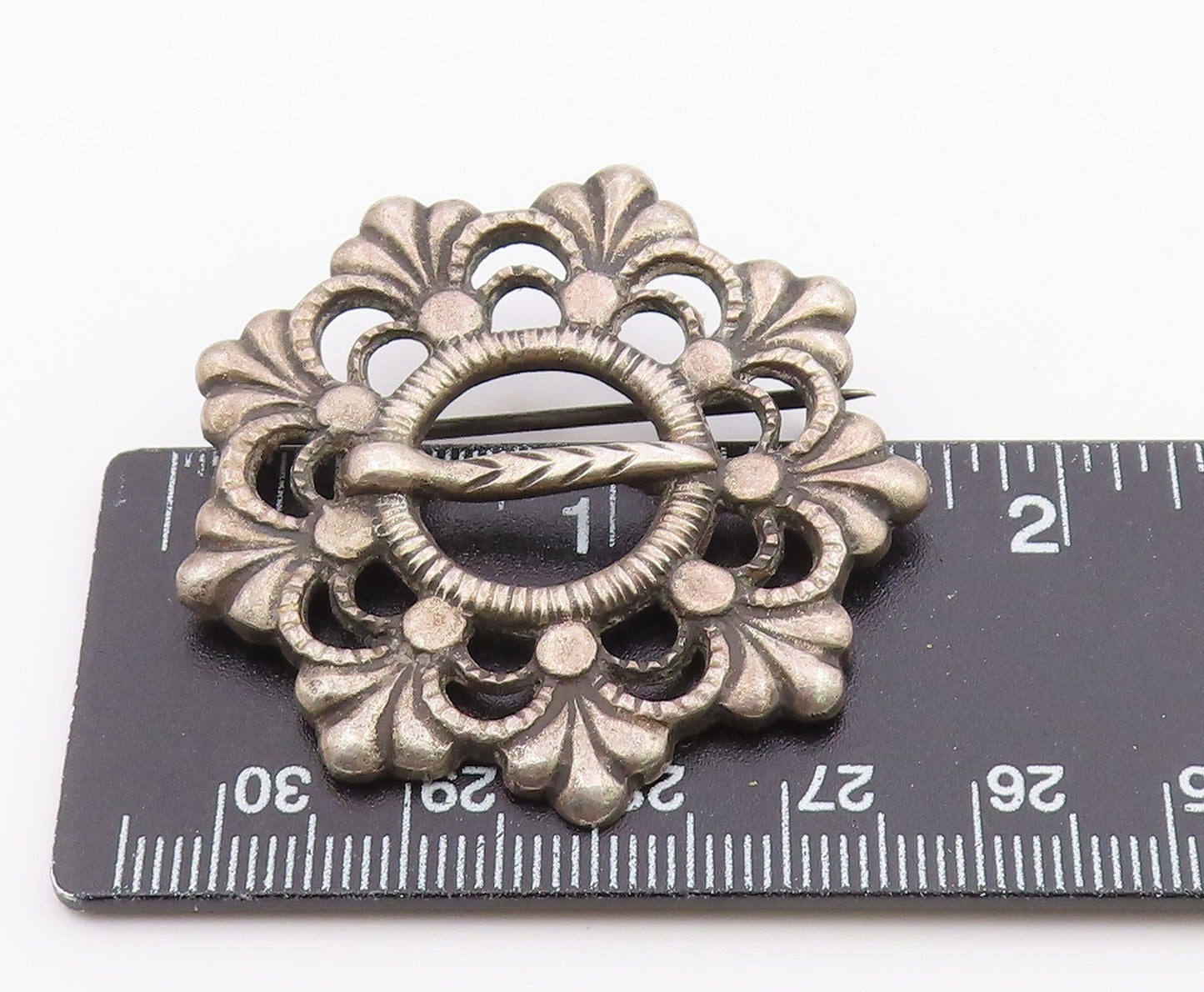 AKSEL HOLMSEN NORWAY 925 Silver  Vintage Antique Round Open Brooch Pin  BP8168