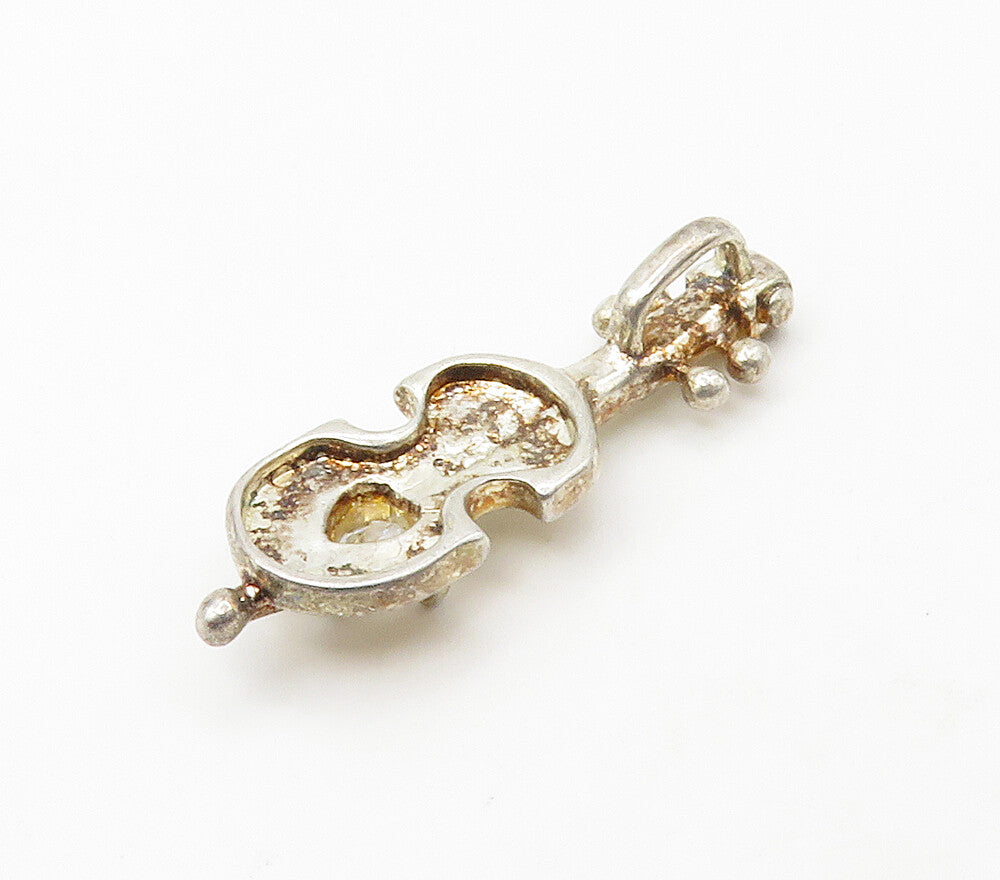 925 Silver  Vintage Cubic Zirconia Cello Instrument Motif Pendant  PT13116