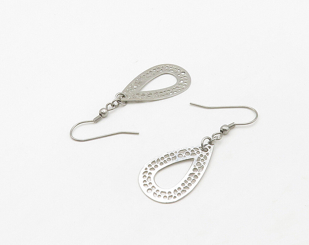 925 Sterling Silver  Shiny Open Tear Drop Shape Dangle Earrings  EG8253