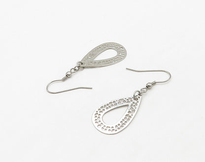 925 Sterling Silver  Shiny Open Tear Drop Shape Dangle Earrings  EG8253