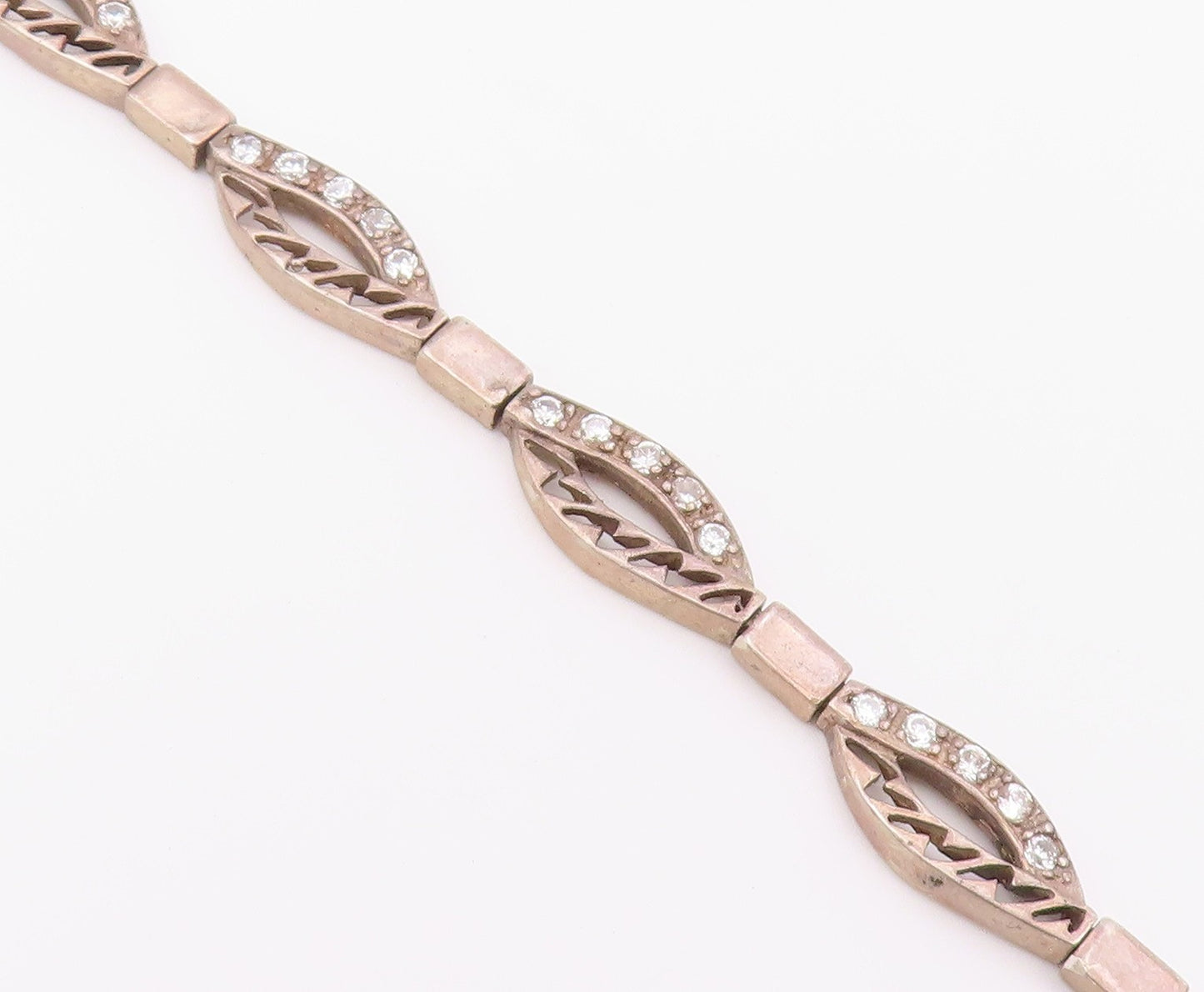 925 Sterling Silver  Vintage Topaz Cutout Detail Hinge Chain Bracelet  BT7724