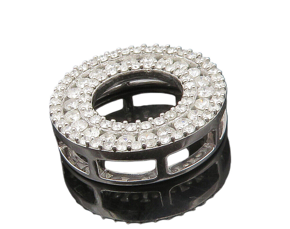 925 Sterling Silver  Shiny Genuine Diamonds Open Circle Pendant  PT13123