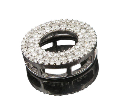 925 Sterling Silver  Shiny Genuine Diamonds Open Circle Pendant  PT13123