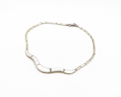 925 Sterling Silver  Vintage Inlaid Mother Of Pearl Chain Necklace  NE3232