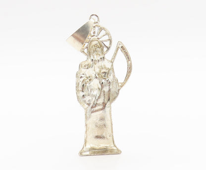 925 Sterling Silver  Vintage Carved Grim Reaper Religious Pendant  PT22364