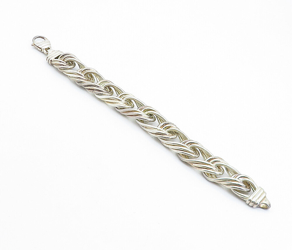 925 Sterling Silver  Vintage Chunky Fluted Swirl Link Chain Bracelet  BT2858