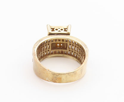 925 Sterling Silver Vintage Ring Gold Plated CZ Statement Band  Sz 9  RG36764